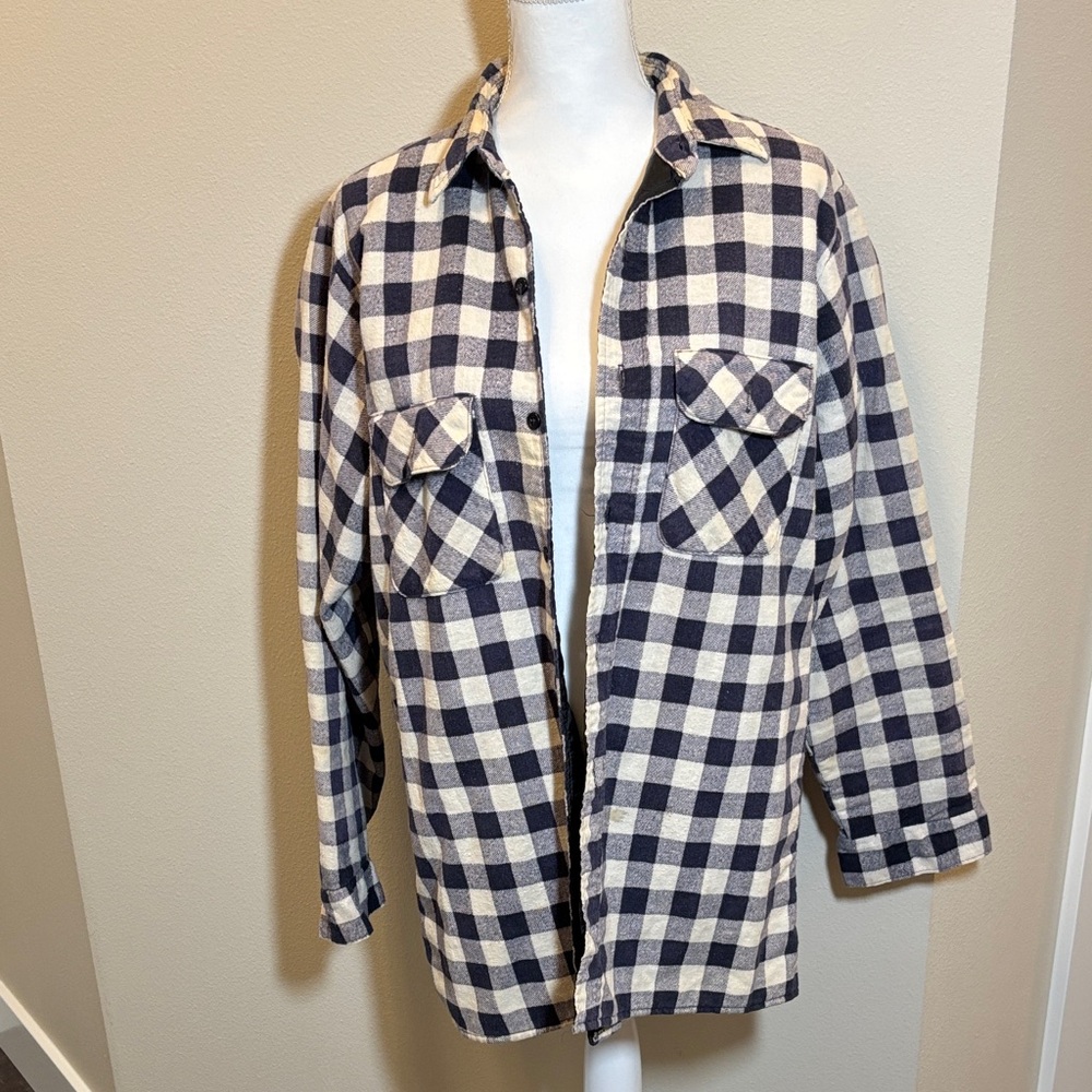 Men's Navy and Cream Check Casual Button-Down Shirt Jacket